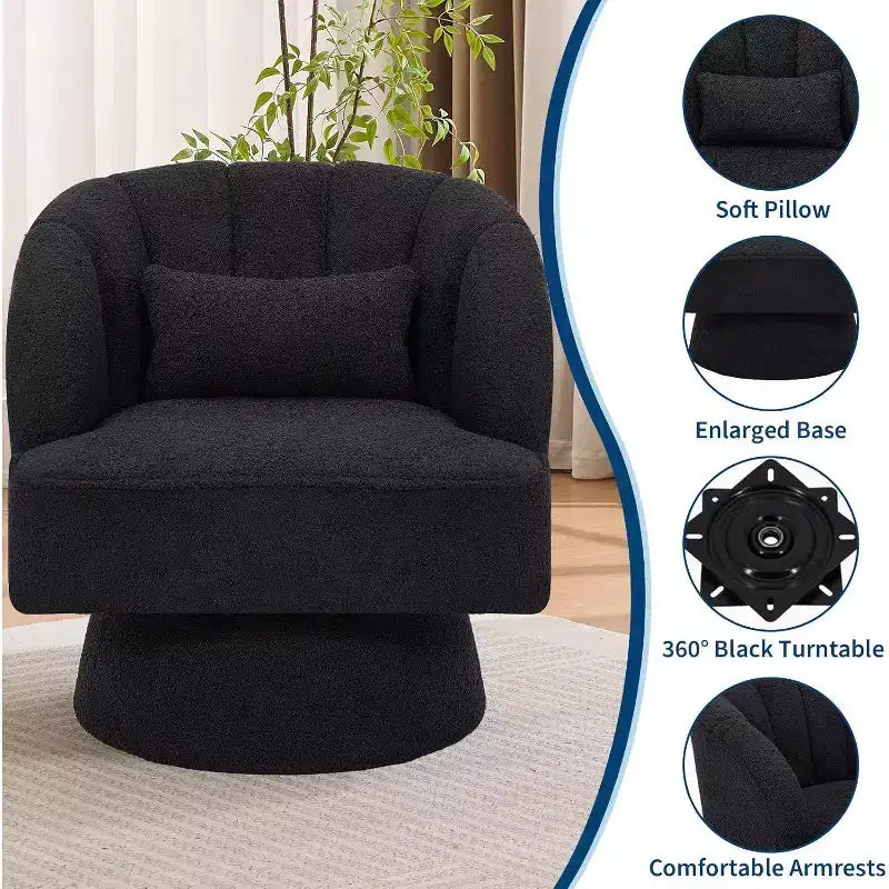 Acekool 360 Swivel Barrel Chair - Plush Teddy Velvet Lounge Chair
