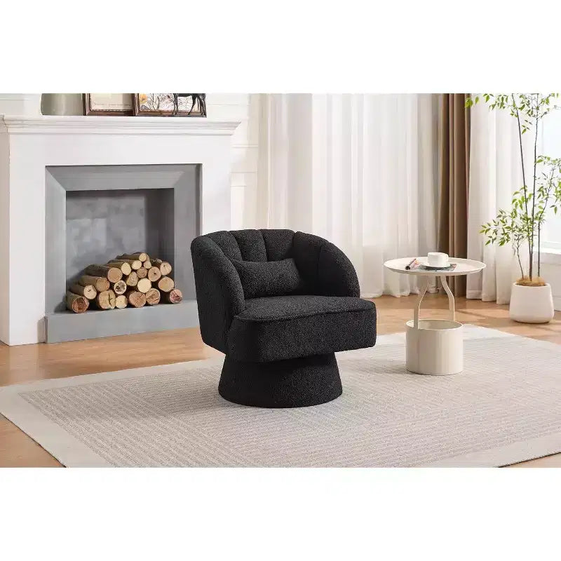 Acekool 360 Swivel Barrel Chair - Plush Teddy Velvet Lounge Chair