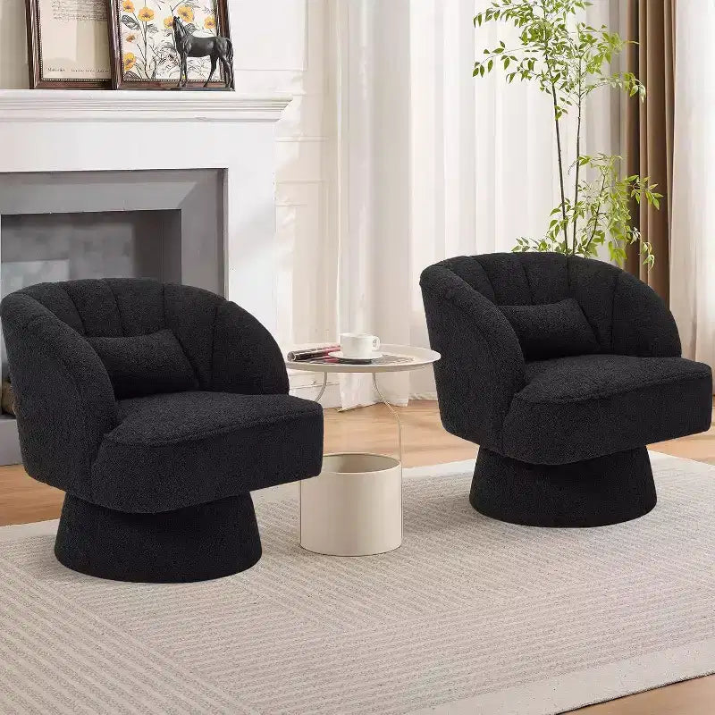 Acekool 360 Swivel Barrel Chair - Plush Teddy Velvet Lounge Chair