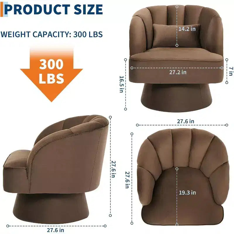 Acekool 360 Swivel Barrel Chair - Plush Teddy Velvet Lounge Chair