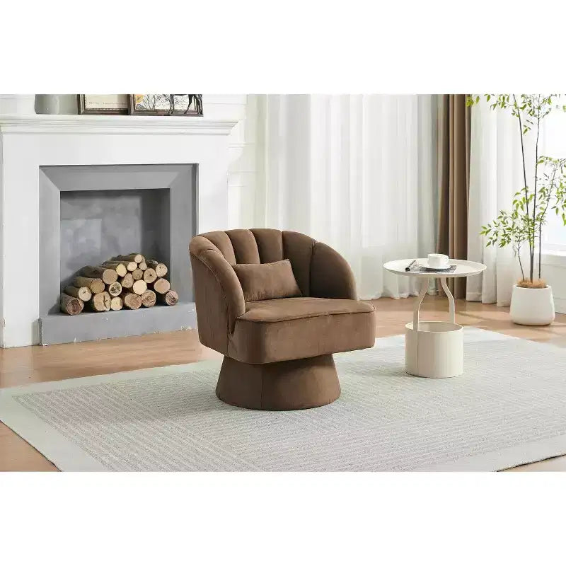 Acekool 360 Swivel Barrel Chair - Plush Teddy Velvet Lounge Chair
