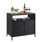 Outdoor Storage Cabinet with Doors - Weatherproof Rattan Patio Storage Box & Bar Table