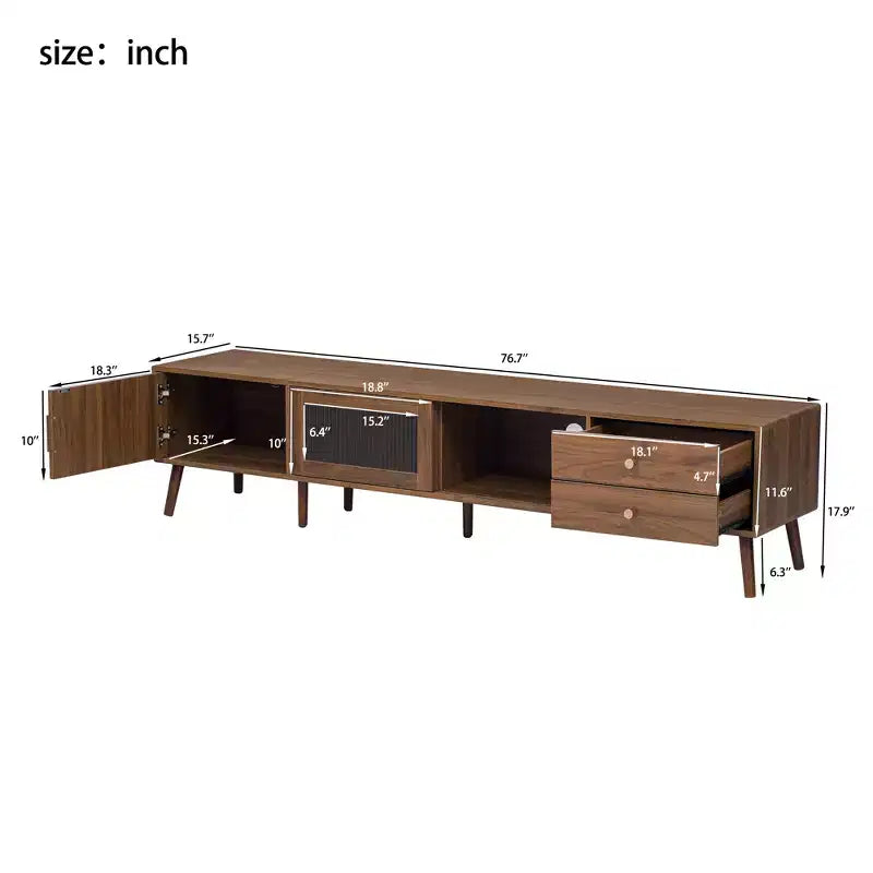 ModernLuxe TV Stand for TVs up to 85, Entertainment Center with Storage Cabinets & Glass-Doors, Media Console, Natural