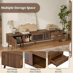 ModernLuxe TV Stand for TVs up to 85, Entertainment Center with Storage Cabinets & Glass-Doors, Media Console, Natural
