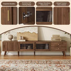 ModernLuxe TV Stand for TVs up to 85, Entertainment Center with Storage Cabinets & Glass-Doors, Media Console, Natural