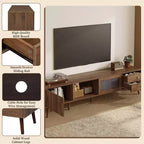 ModernLuxe TV Stand for TVs up to 85, Entertainment Center with Storage Cabinets & Glass-Doors, Media Console, Natural