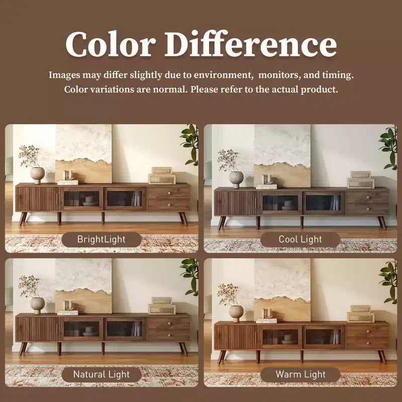 ModernLuxe TV Stand for TVs up to 85, Entertainment Center with Storage Cabinets & Glass-Doors, Media Console, Natural
