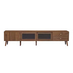 ModernLuxe TV Stand for TVs up to 85, Entertainment Center with Storage Cabinets & Glass-Doors, Media Console, Natural