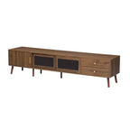 ModernLuxe TV Stand for TVs up to 85, Entertainment Center with Storage Cabinets & Glass-Doors, Media Console, Natural