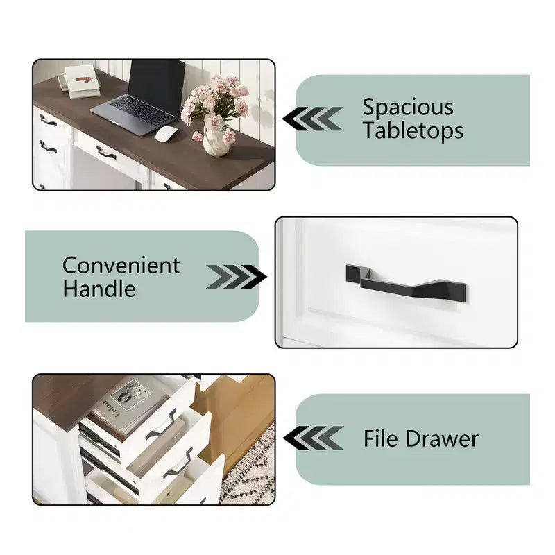 Famapy White and Brown Wooden Writing Desk Office Desk Computer Desk with Drawers - Home Office Workstation