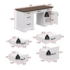 Famapy White and Brown Wooden Writing Desk Office Desk Computer Desk with Drawers - Home Office Workstation