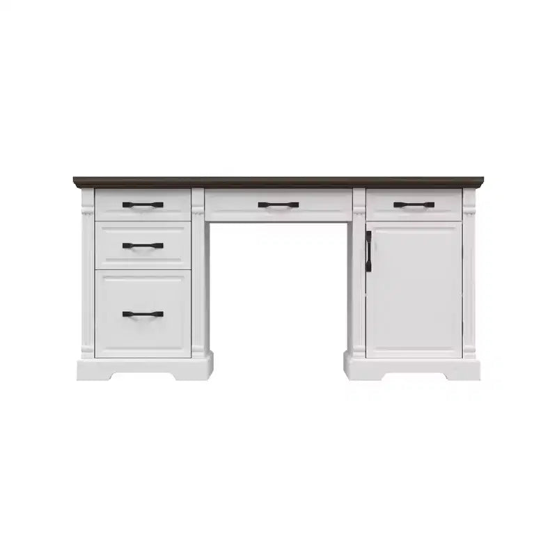 Famapy White and Brown Wooden Writing Desk Office Desk Computer Desk with Drawers - Home Office Workstation