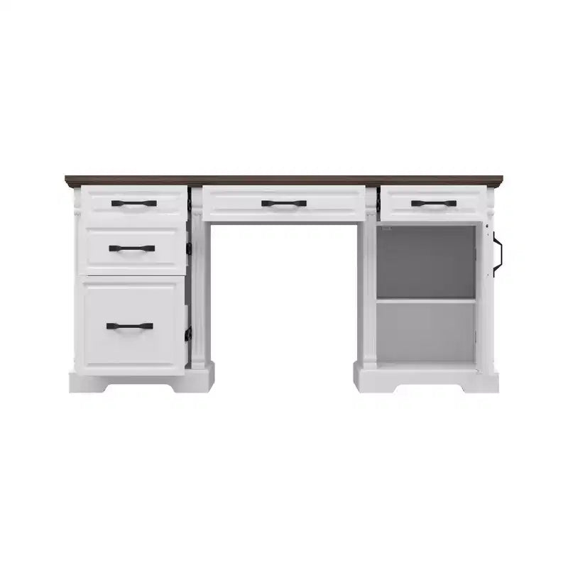 Famapy White and Brown Wooden Writing Desk Office Desk Computer Desk with Drawers - Home Office Workstation