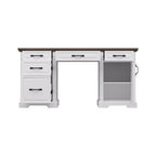 Famapy White and Brown Wooden Writing Desk Office Desk Computer Desk with Drawers - Home Office Workstation