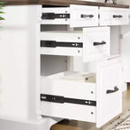 Famapy White and Brown Wooden Writing Desk Office Desk Computer Desk with Drawers - Home Office Workstation
