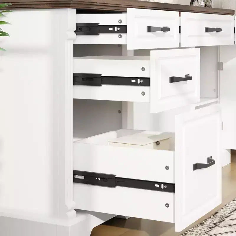 Famapy White and Brown Wooden Writing Desk Office Desk Computer Desk with Drawers - Home Office Workstation