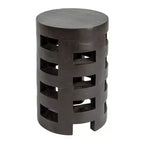 Storied Home Round Mindi Wood Stool with Textured Surface, Black