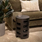 Storied Home Round Mindi Wood Stool with Textured Surface, Black
