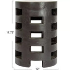 Storied Home Round Mindi Wood Stool with Textured Surface, Black
