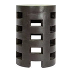 Storied Home Round Mindi Wood Stool with Textured Surface, Black