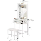 Small Makeup Vanity Desk Set with Mirror, Mini Makeup Vanity w/Adjustable Lighted, 2 Drawers, Hair Dryer Holder for Small Bedrooms, Apartments