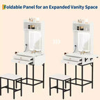 Small Makeup Vanity Desk Set with Mirror, Mini Makeup Vanity w/Adjustable Lighted, 2 Drawers, Hair Dryer Holder for Small Bedrooms, Apartments