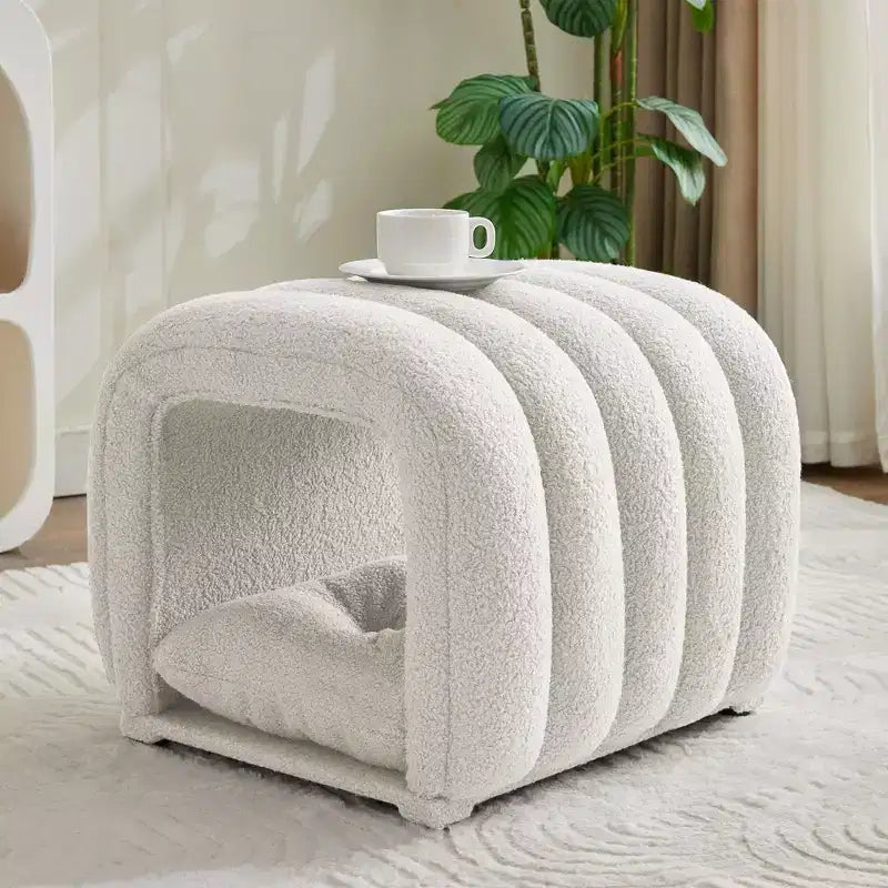 Hyleory Sgabello Poggiapiedi Facile da Collegare, Adatto agli Animali Domestici - Panca da Letto 2-in-1 e Tunnel Gioco con 2 Cuscinetti Rimovibili