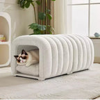 Hyleory Sgabello Poggiapiedi Facile da Collegare, Adatto agli Animali Domestici - Panca da Letto 2-in-1 e Tunnel Gioco con 2 Cuscinetti Rimovibili