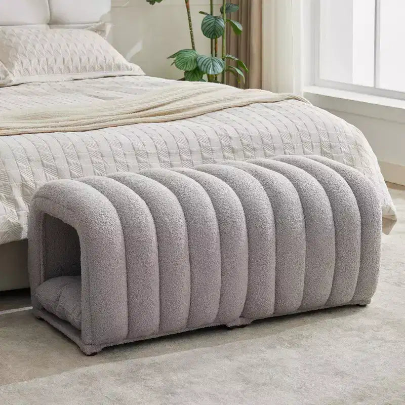 Hyleory Sgabello Poggiapiedi Facile da Collegare, Adatto agli Animali Domestici - Panca da Letto 2-in-1 e Tunnel Gioco con 2 Cuscinetti Rimovibili