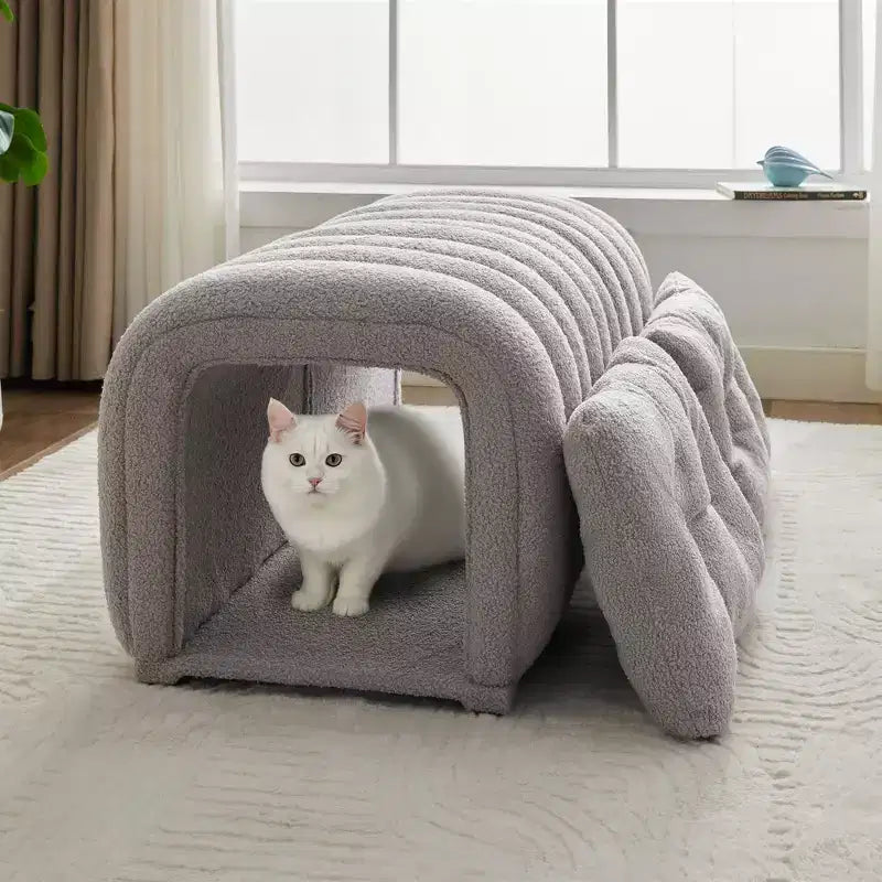 Hyleory Sgabello Poggiapiedi Facile da Collegare, Adatto agli Animali Domestici - Panca da Letto 2-in-1 e Tunnel Gioco con 2 Cuscinetti Rimovibili
