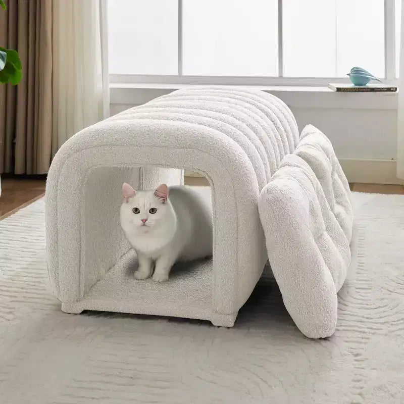 Hyleory Sgabello Poggiapiedi Facile da Collegare, Adatto agli Animali Domestici - Panca da Letto 2-in-1 e Tunnel Gioco con 2 Cuscinetti Rimovibili