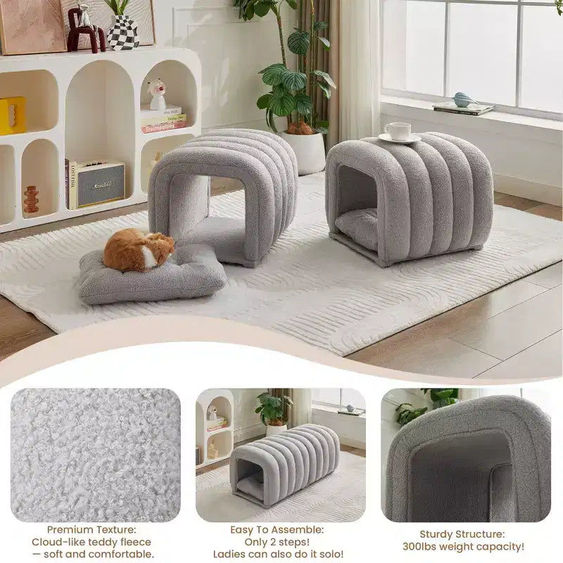 Hyleory Sgabello Poggiapiedi Facile da Collegare, Adatto agli Animali Domestici - Panca da Letto 2-in-1 e Tunnel Gioco con 2 Cuscinetti Rimovibili