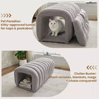 Hyleory Sgabello Poggiapiedi Facile da Collegare, Adatto agli Animali Domestici - Panca da Letto 2-in-1 e Tunnel Gioco con 2 Cuscinetti Rimovibili