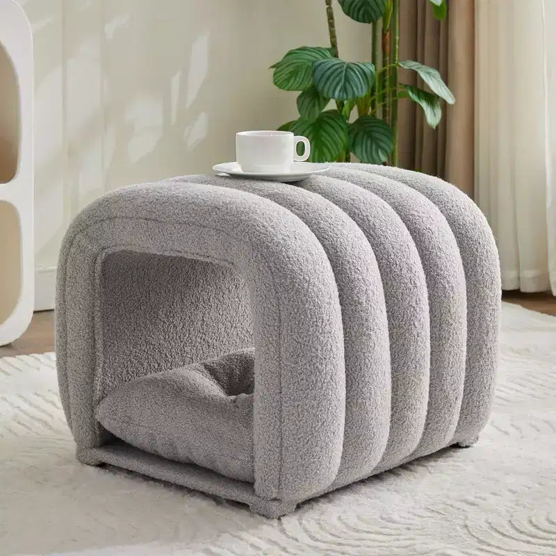 Hyleory Sgabello Poggiapiedi Facile da Collegare, Adatto agli Animali Domestici - Panca da Letto 2-in-1 e Tunnel Gioco con 2 Cuscinetti Rimovibili
