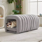 Hyleory Sgabello Poggiapiedi Facile da Collegare, Adatto agli Animali Domestici - Panca da Letto 2-in-1 e Tunnel Gioco con 2 Cuscinetti Rimovibili