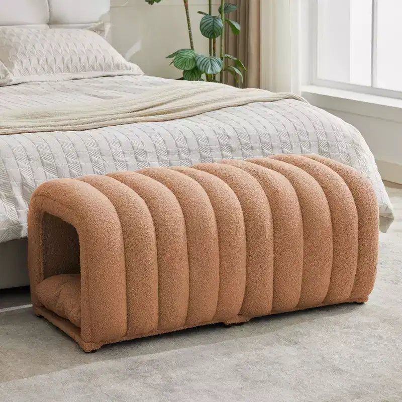 Hyleory Sgabello Poggiapiedi Facile da Collegare, Adatto agli Animali Domestici - Panca da Letto 2-in-1 e Tunnel Gioco con 2 Cuscinetti Rimovibili