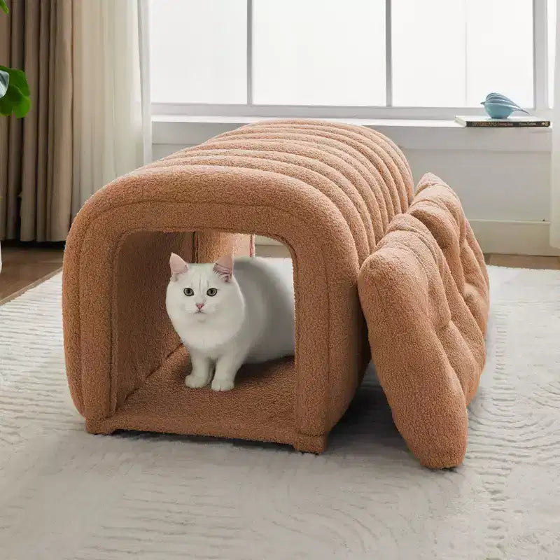 Hyleory Sgabello Poggiapiedi Facile da Collegare, Adatto agli Animali Domestici - Panca da Letto 2-in-1 e Tunnel Gioco con 2 Cuscinetti Rimovibili