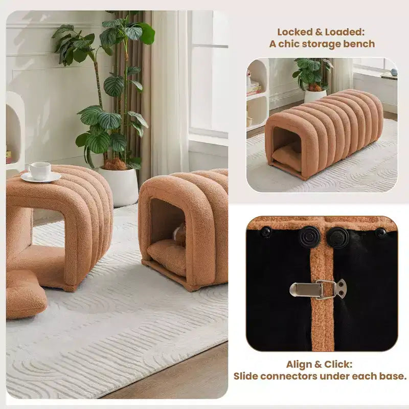 Hyleory Sgabello Poggiapiedi Facile da Collegare, Adatto agli Animali Domestici - Panca da Letto 2-in-1 e Tunnel Gioco con 2 Cuscinetti Rimovibili