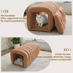 Hyleory Sgabello Poggiapiedi Facile da Collegare, Adatto agli Animali Domestici - Panca da Letto 2-in-1 e Tunnel Gioco con 2 Cuscinetti Rimovibili