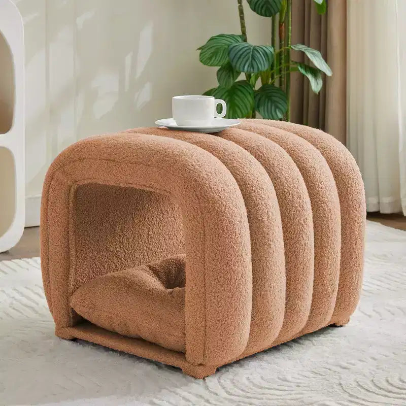 Hyleory Sgabello Poggiapiedi Facile da Collegare, Adatto agli Animali Domestici - Panca da Letto 2-in-1 e Tunnel Gioco con 2 Cuscinetti Rimovibili