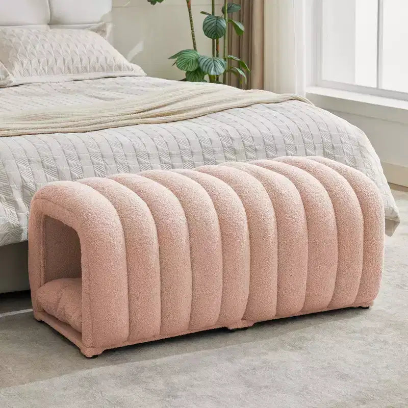 Hyleory Sgabello Poggiapiedi Facile da Collegare, Adatto agli Animali Domestici - Panca da Letto 2-in-1 e Tunnel Gioco con 2 Cuscinetti Rimovibili