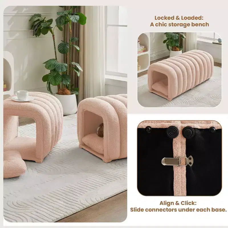 Hyleory Sgabello Poggiapiedi Facile da Collegare, Adatto agli Animali Domestici - Panca da Letto 2-in-1 e Tunnel Gioco con 2 Cuscinetti Rimovibili