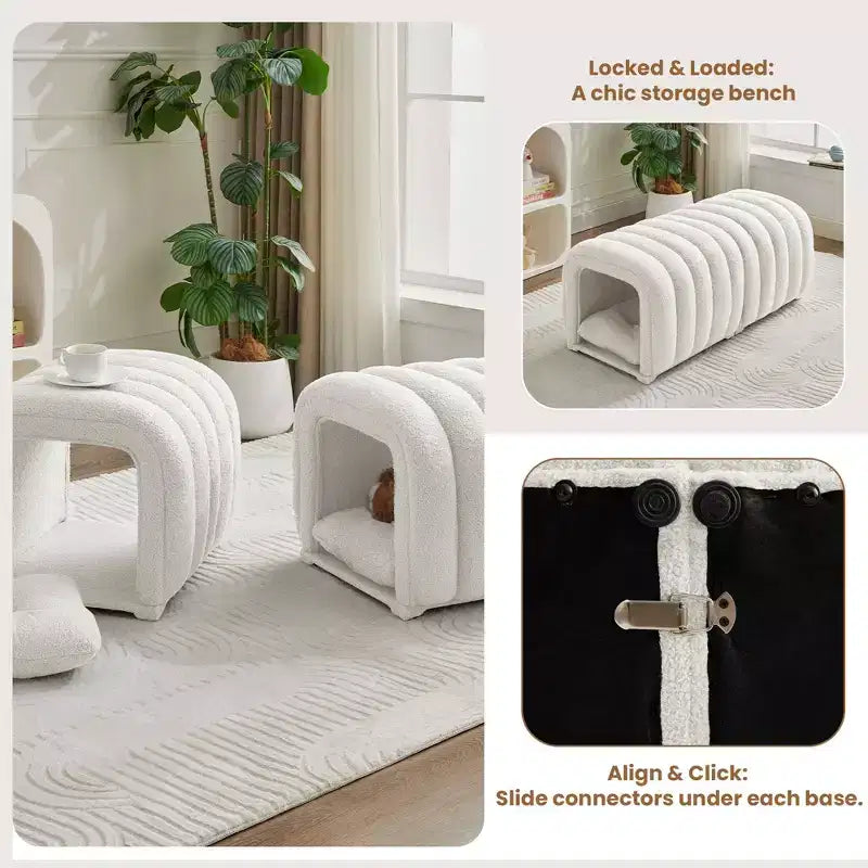 Hyleory Sgabello Poggiapiedi Facile da Collegare, Adatto agli Animali Domestici - Panca da Letto 2-in-1 e Tunnel Gioco con 2 Cuscinetti Rimovibili