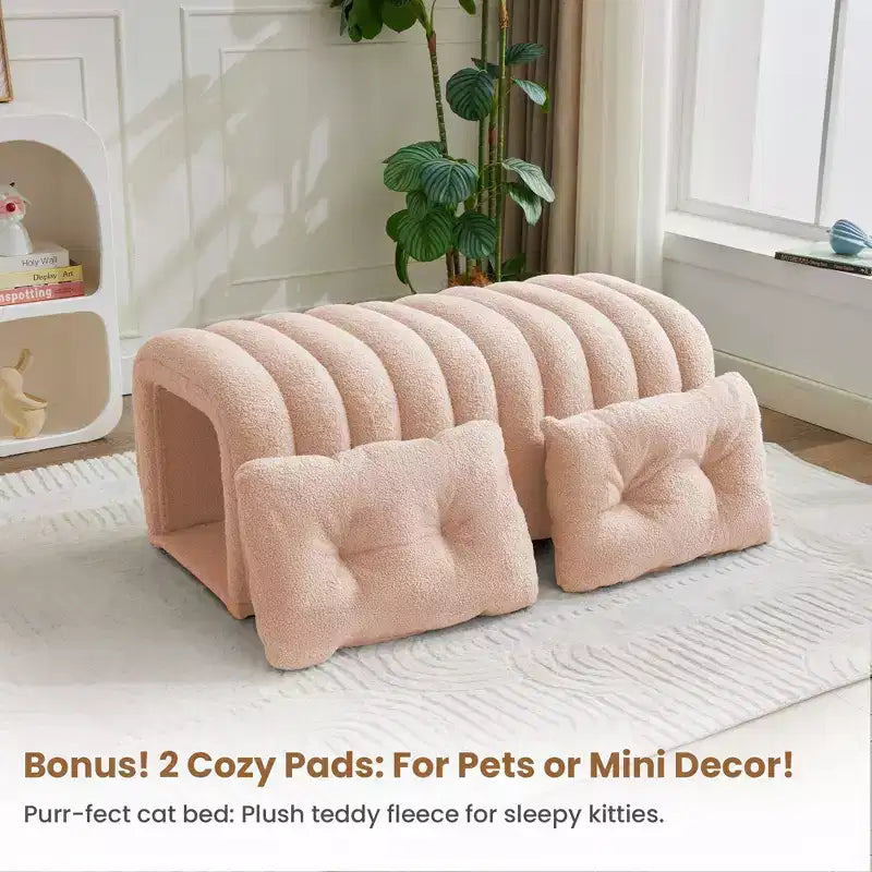 Hyleory Sgabello Poggiapiedi Facile da Collegare, Adatto agli Animali Domestici - Panca da Letto 2-in-1 e Tunnel Gioco con 2 Cuscinetti Rimovibili