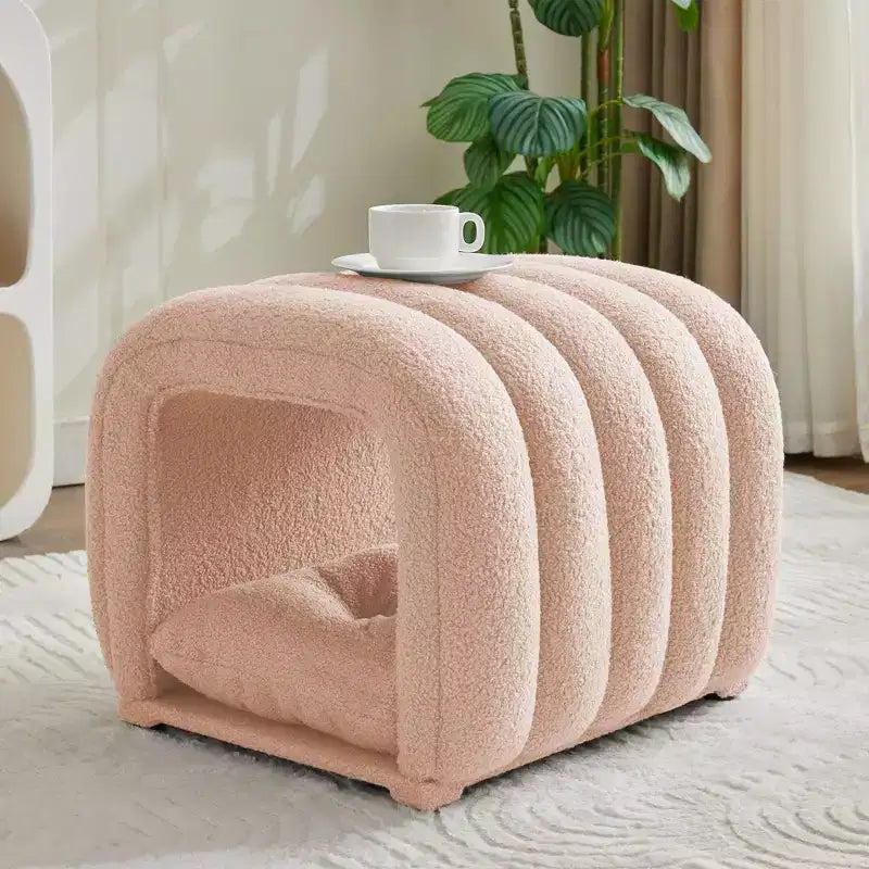 Hyleory Sgabello Poggiapiedi Facile da Collegare, Adatto agli Animali Domestici - Panca da Letto 2-in-1 e Tunnel Gioco con 2 Cuscinetti Rimovibili
