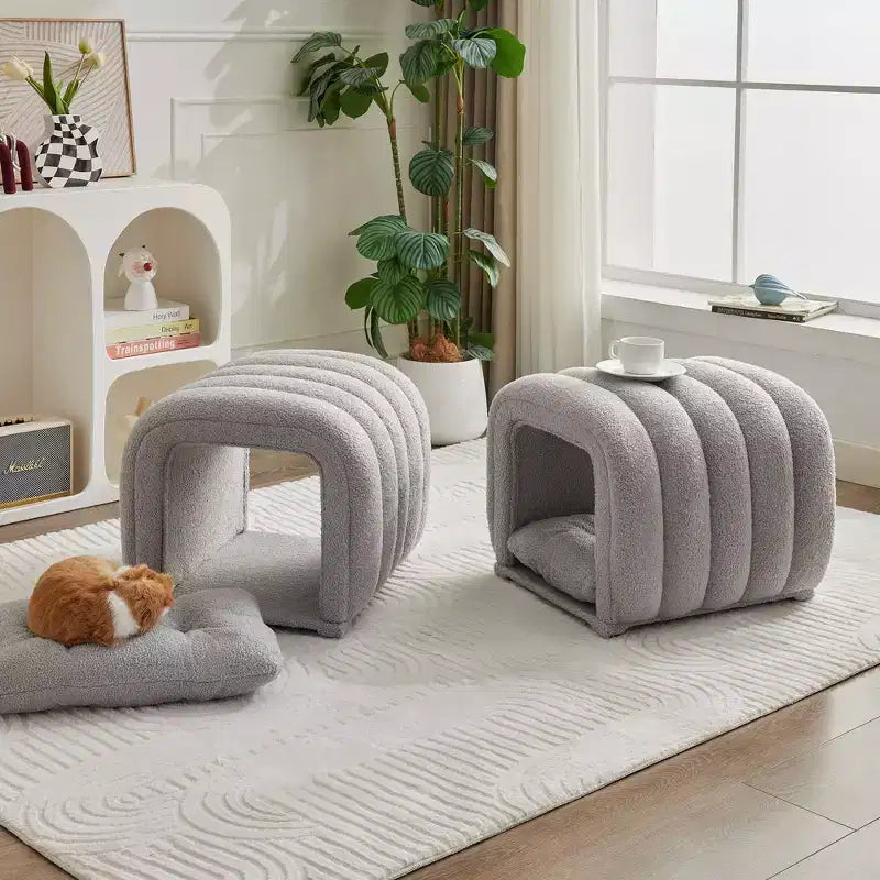 Hyleory Easy-Connected Footrest Stool Pet-Friendly - 2-in-1 Bed Bench & Play Tunnel with 2 Removable Pads