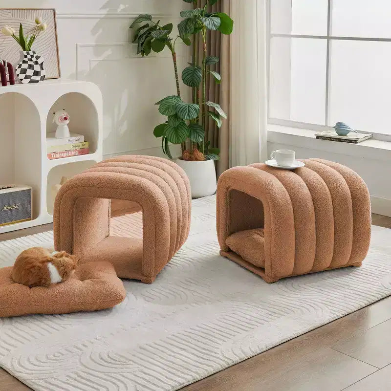 Hyleory Easy-Connected Footrest Stool Pet-Friendly - 2-in-1 Bed Bench & Play Tunnel with 2 Removable Pads