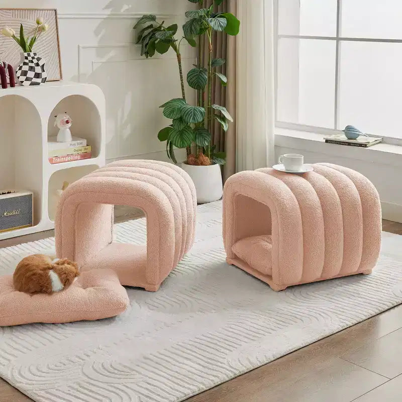 Hyleory Easy-Connected Footrest Stool Pet-Friendly - 2-in-1 Bed Bench & Play Tunnel with 2 Removable Pads