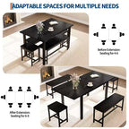 5-Piece Dining Table Set for 4-8 People, 63 Large Extendable Kitchen Table Set with 2 Benches and 2 Square Stools, Easy Assembly