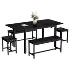 5-Piece Dining Table Set for 4-8 People, 63 Large Extendable Kitchen Table Set with 2 Benches and 2 Square Stools, Easy Assembly